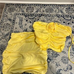 SHEIN Yellow Ruched Chemise Set